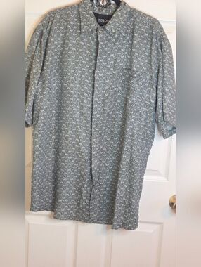 Colore Italia L GrayOlive 100%Silk Pattern  Shsl Hidden HiddenButtonUp Men Shirt